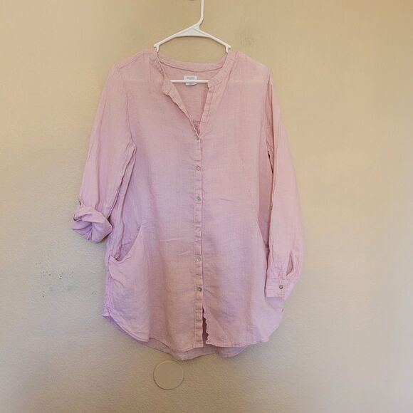 Sigrid Olsen Tops - Sigrid Olsen Womens 100% Linen Long Sleeve Casual Shirt Tunic Top Sz Small Pink